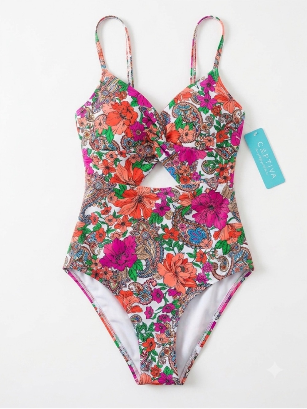 One-Piece Swimsuit in Pink & Green Floral